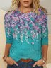 T-shirts Décontracté Floral Printemps / Automne Ample Manches trois quarts Col Rond Régulier Droit Non pour Femmes
