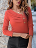 T-shirts Femmes Décontracté Plain Printemps / Automne Ample Col Rond Régulier Droit Boucle Régulier