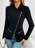 Micro-élasticité Col Châle Manches trois quarts Régulier Plain Blouson Zip pour Femmes