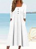 Femmes Plain Blanc Col Carré Confortable Boucle Robe Maxi Décontracté