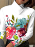 Chemisiers1 Décontracté Floral Printemps / Automne Polyester Coupe Régulière Manches Longues Col Roulé Régulier Régulier pour Femmes