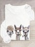 T-shirts Décontracté Imprimé d'Animal Printemps / Automne Ample Manches Longues Col Rond en Mélangé de Coton Régulier Élasticité moyenne pour Femmes