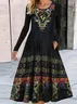 Femmes Géométrique Noir Col Rond Confortable Boucle Robe Maxi Décontracté