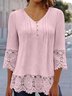 Chemisiers1 Décontracté Plain Printemps / Automne Polyester Col V Aucune élasticité Manches trois quarts Droit Régulier pour Femmes