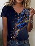 T-shirts Décontracté Été à Motif de Plume Col V Aucune élasticité Ample Régulier Droit Régulier pour Femmes