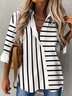 Chemises Rayé Décontracté Printemps / Automne Polyester Ample Manches Longues Droit Régulier Col de Chemise pour Femmes