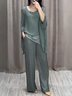 Deux Pièces Ensembles Décontracté Bloc de Couleur Été Col V Brillant Naturel Micro-élasticité Ample Top Avec Pantalons pour Femmes