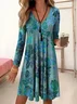 Femmes Floral Rouge Col V Confortable Mini Robe Décontracté