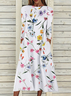 Femmes Floral Blanc Col Rond Confortable Robe Maxi Décontracté