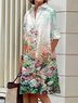 Femmes Floral Couleur 2 Col de Chemise Confortable Poche Couture Robe Mi-Longue Décontracté