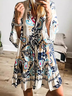 Femmes Ethnique Fleur Col V Confortable Mini Robe Décontracté