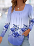 Chemisiers1 Décontracté Floral Printemps / Automne Polyester Col Carré Quotidien Coupe Régulière Droit Régulier pour Femmes