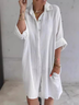 Femmes Plain Blanc Col de Chemise Confortable Robe Mi-Longue Décontracté