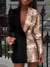 Micro-élasticité à Col Revers Manches Longues Régulier Géométrique Blazer Brillant pour Femmes