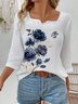 T-shirts Femmes Décontracté Floral Printemps / Automne Coton Imprimé Quotidien Ample Régulier Droit