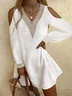 Femmes Plain Blanc Col V Confortable Dentelle Mini Robe Décontracté