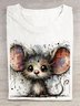 T-shirts Décontracté Imprimé d'Animal Été Manches Courtes Col Rond Régulier Droit Régulier Élasticité moyenne pour Femmes