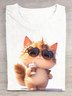 T-shirts Femmes Décontracté Été Chat Coton Quotidien Ample Régulier Régulier Oui