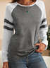 T-shirts Décontracté Bloc de Couleur Printemps / Automne Micro-élasticité Jersey Col Rond Régulier Droit Régulier pour Femmes