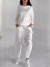 Deux Pièces Ensembles Décontracté Plain Printemps / Automne Coton Micro-élasticité Quotidien Ample Manches Longues Col Rond pour Femmes