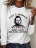 T-shirts Décontracté Printemps / Automne Imprimé de Lettre Motif Coton Micro-élasticité Coupe Régulière Manches Longues Col Rond Régulier pour Femmes