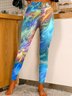 Pantalons De Yoga Femmes Décontracté Abstrait Toutes Les Saisons Naturel Léger Quotidien Jersey Pantalon coupe slim Long
