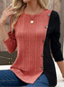 Chemisiers1 Décontracté Bloc de Couleur Printemps / Automne Micro-élasticité Quotidien Ample Jersey Régulier Régulier pour Femmes