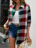 Chemises Femmes Décontracté Printemps / Automne Plaid Aucune élasticité Ample Coton Et Lin Régulier Régulier Col de Chemise