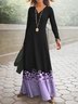 Femmes Floral Noir Col V Confortable Robe Maxi Décontracté