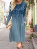 Femmes Floral Rouge Col Rond Confortable Robe Mi-Longue Décontracté