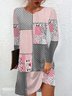 Femmes Géométrique Rose Col Rond Confortable Mini Robe Décontracté