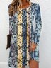 Femmes Ethnique Bleu Col Rond Confortable Mini Robe Décontracté