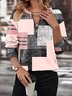 Sweat-shirts Femmes Plaid Décontracté Printemps / Automne Zip Micro-élasticité Quotidien en Mélangé de Coton Droit Régulier