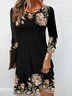 Femmes Floral Noir Col Rond Confortable Mini Robe Décontracté