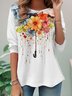 T-shirts Décontracté Floral Printemps / Automne Aucune élasticité Ample Jersey Manches Longues Régulier Régulier pour Femmes