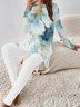 Deux Pièces Ensembles Femmes Décontracté Floral Printemps / Automne Ample Manches Longues Col Rond Top Avec Pantalons Droit Régulier