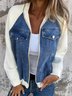 Col Châle Manches Longues Régulier Contrasté Couture Blouson Zip pour Femmes