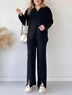 Deux Pièces Ensembles Femmes Décontracté Plain Printemps / Automne Tricoté Naturel Ample Taille Élastique Régulier Élasticité moyenne