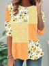 T-shirts Décontracté Printemps / Automne Marguerite Micro-élasticité Manches Longues Col Rond Régulier Droit Régulier pour Femmes