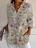 Chemises Femmes Décontracté Floral Printemps / Automne Aucune élasticité Quotidien Manches trois quarts Régulier Droit Col de Chemise