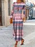 Femmes Rayé Multicolore Col Rond Confortable Robe Maxi Décontracté