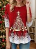 T-shirts Rétro Printemps / Automne Sapin de Nonël Imprimé Manches Longues Régulier Droit Régulier Non pour Femmes