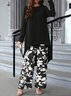 Deux Pièces Ensembles Décontracté Floral Printemps / Automne Polyester Quotidien Ample Col Rond Top Avec Pantalons Régulier pour Femmes