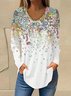 Chemisiers1 Décontracté Floral Printemps / Automne Col V Ample Meilleure vente Mi-long Droit Régulier pour Femmes
