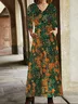 Femmes Abstrait Vert Col V Confortable Robe Maxi Décontracté