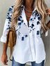 Manches Longues Imprimé Floral Col de Chemise Blouse Décontractés