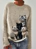 Pulls Décontracté Hiver Violet Floral Poids lourd Micro-élasticité Ample Manches Longues Régulier Droit pour Femmes