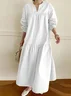 Femmes Plain Blanc Col Rond Confortable Dentelle Robe Maxi Décontracté