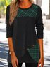 Chemisiers1 Femmes Décontracté Printemps / Automne Plaid Quotidien Jersey Manches Longues Mi-long Droit Régulier