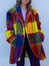 à Col Revers Manches Longues Régulier Plaid Manteau Boutonné pour Femmes